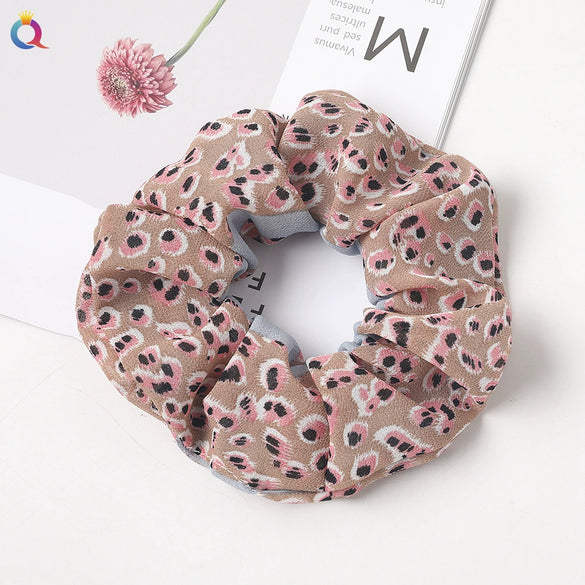 Handmade Printed Chiffon Floral Scrunchie Hair Tie With High Elasticity Fabric Ponytail Holder