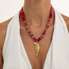 Handmade Printed Fabric Silk Scarf Necklace With Alloy Fish And Faux Pearl Pendant For Women