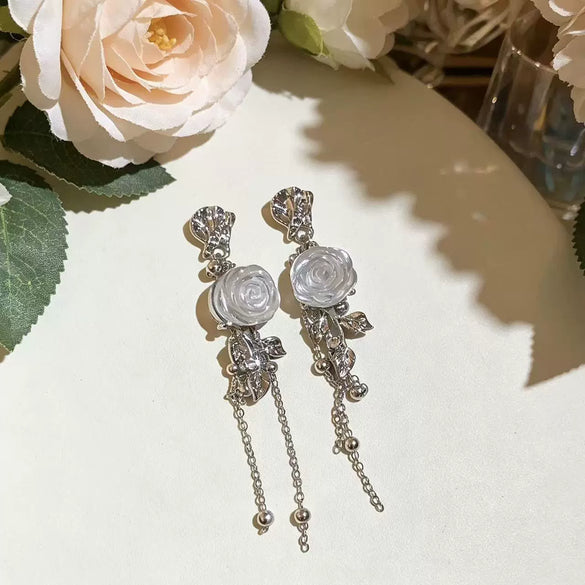 Handmade Resin Flower Tassel Earrings For Women Sweet Style Statement Earrings With Plastic Floral Design
