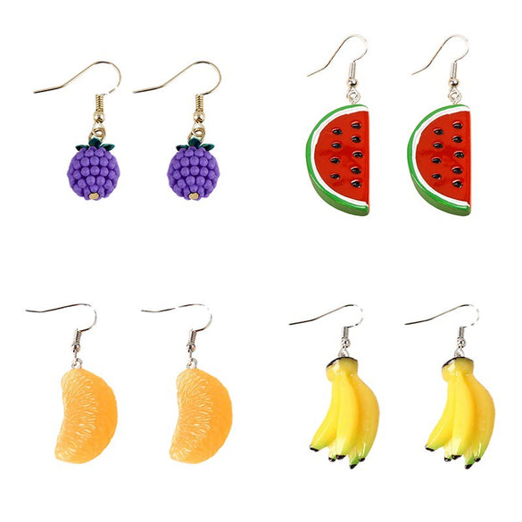 Handmade Resin Fruit Earrings For Women Cute Grape Banana Orange And Watermelon Foodinspired Ear Jewelry