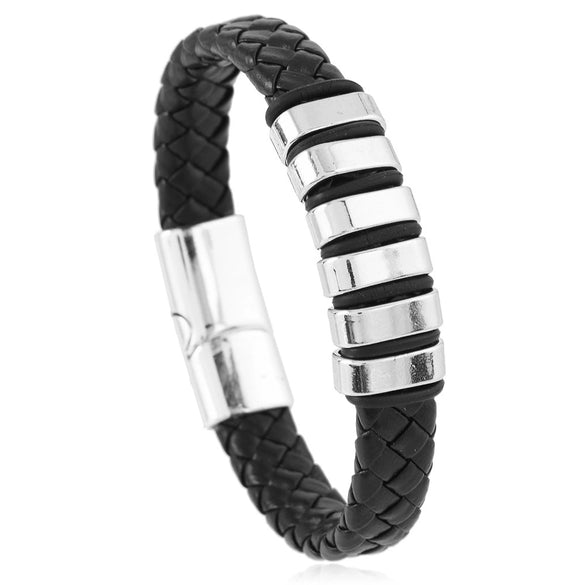 Handmade Retro Geometric Leather Alloy Magnetic Buckle Handwoven Bracelet For Men And Women