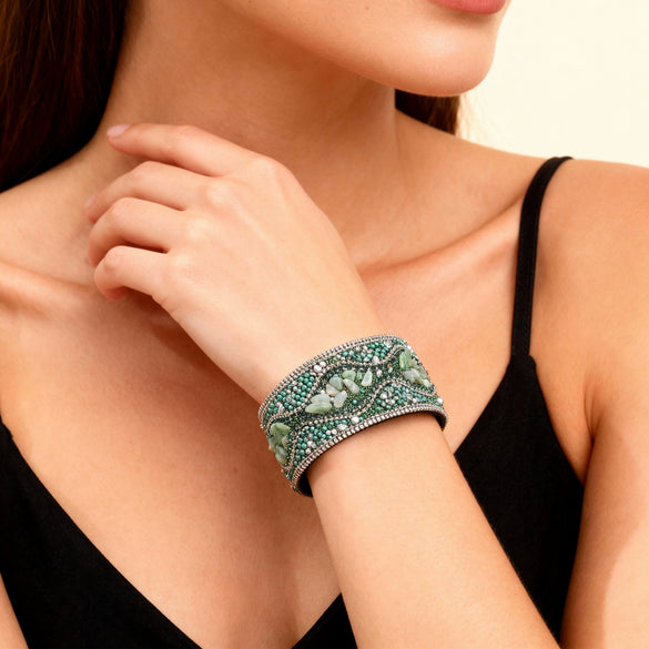 Handmade Retro Leather Bead Bracelet With Geometric U Shaped Design And Stainless Steel Magnetic Clasp Unisex Jewelry