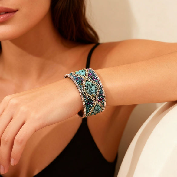 Handmade Retro Leather Bead Bracelet With Geometric U Shaped Design And Stainless Steel Magnetic Clasp Unisex Jewelry