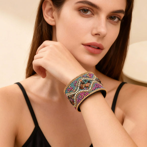 Handmade Retro Leather Bead Bracelet With Geometric U Shaped Design And Stainless Steel Magnetic Clasp Unisex Jewelry