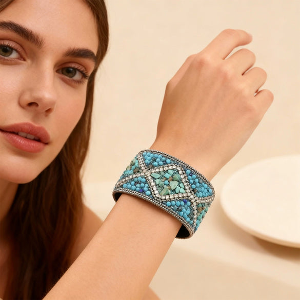 Handmade Retro Leather Bead Bracelet With Geometric U Shaped Design And Stainless Steel Magnetic Clasp Unisex Jewelry