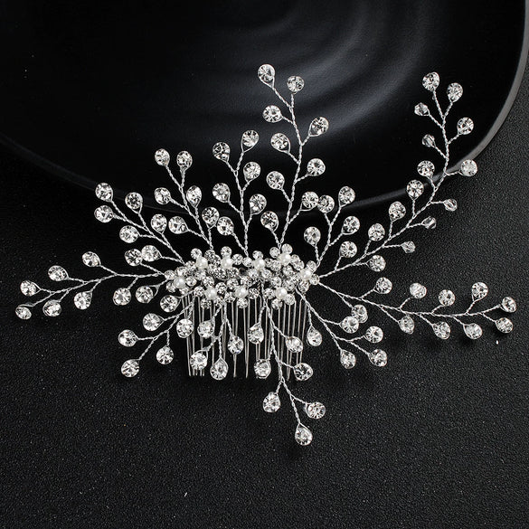 Handmade Rhinestone Bridal Hair Comb With Pearl Tassel Flower Design Wedding Hair Accessory For Women