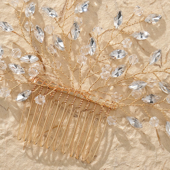 Handmade Rhinestone Bride Hair Comb With Rhombus Pattern And Electroplating Process