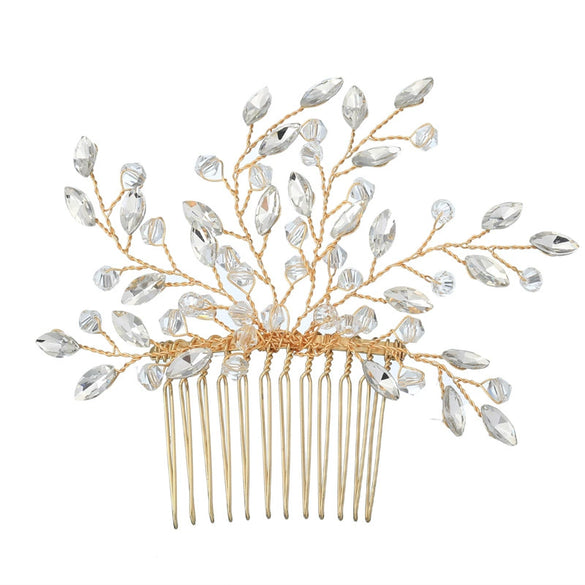 Handmade Rhinestone Bride Hair Comb With Rhombus Pattern And Electroplating Process