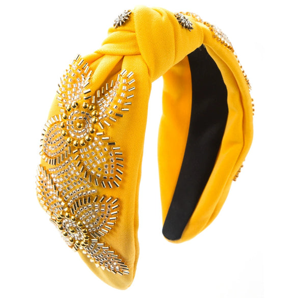 Handmade Rice Beads Flower Wide Headband Women's Hair Accessories