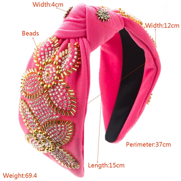 Handmade Rice Beads Flower Wide Headband Women's Hair Accessories