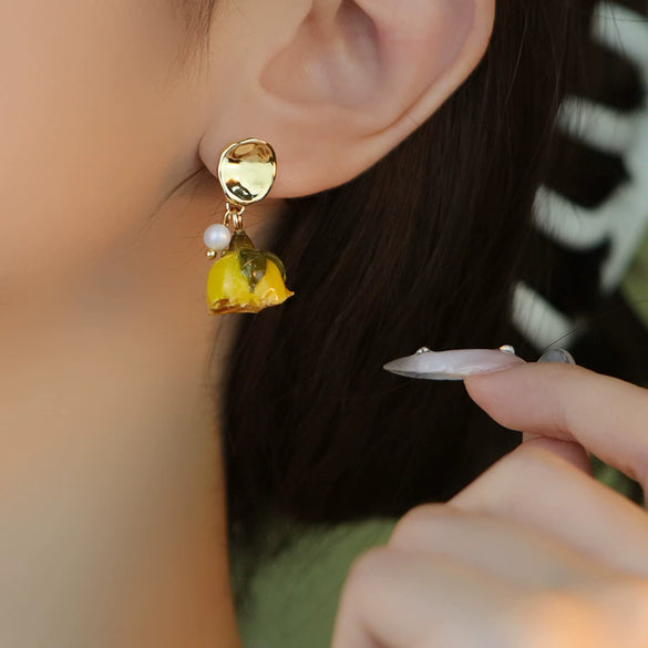 Handmade Rose Flower Electroplated Elegant Retro Earrings For Women