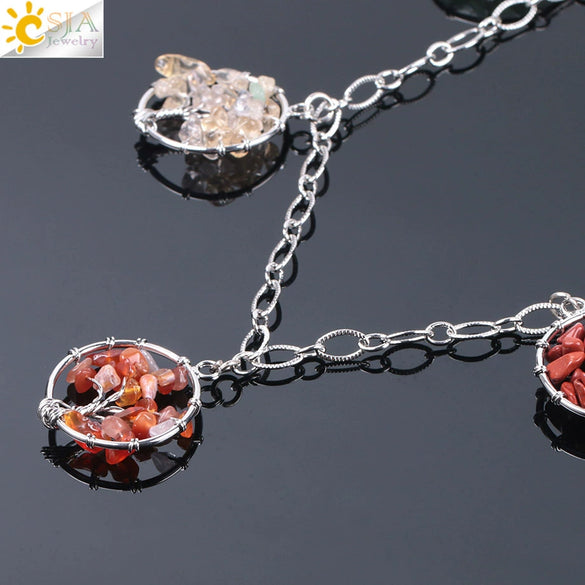 Handmade Round Hollow Tree Of Life Pendant Necklace With Colorful Stone Accents Long O Chain Sweater Necklace Personality Style