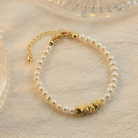 Handmade Silver Natural Pearl Geometric Style Electroplating Bracelet For Women