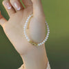Handmade Silver Natural Pearl Geometric Style Electroplating Bracelet For Women