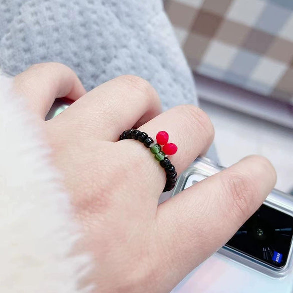 Handmade Small Fresh Cute Cherry Beaded Necklace And Bracelet With Artificial Crystal And Fruit Pattern For Women