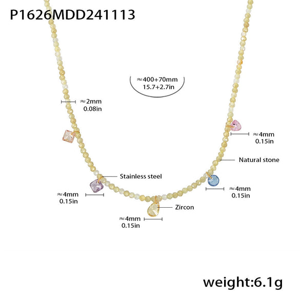 Handmade Small Fresh Niche Women's Clavicle Necklace With Zircon And Natural Stone Beads Geometric Style Electroplating Treatment Regular Chain