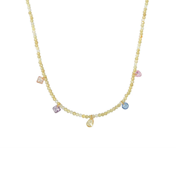 Handmade Small Fresh Niche Women's Clavicle Necklace With Zircon And Natural Stone Beads Geometric Style Electroplating Treatment Regular Chain