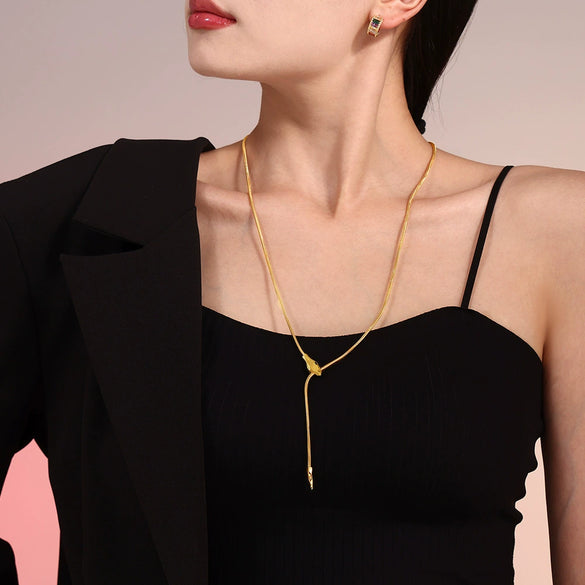 Handmade Snake Head Stainless Steel Necklace With Geometric Pattern And Electroplating For Women