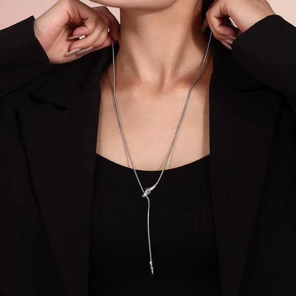 Handmade Snake Head Stainless Steel Necklace With Geometric Pattern And Electroplating For Women