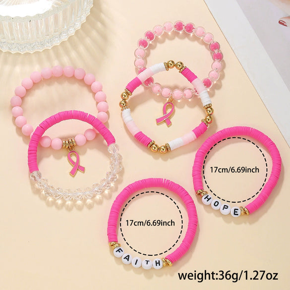 Handmade Soft Clay Beaded Women's Bracelet With Alloy Pendant And Letters Numbers Text Pattern