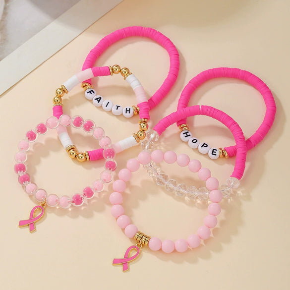 Handmade Soft Clay Beaded Women's Bracelet With Alloy Pendant And Letters Numbers Text Pattern