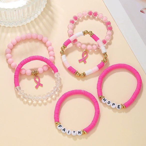 Handmade Soft Clay Beaded Women's Bracelet With Alloy Pendant And Letters Numbers Text Pattern