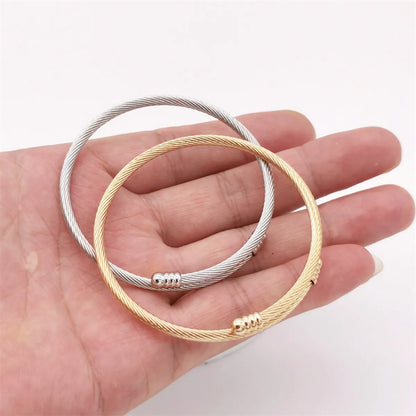 Handmade Solid Color Stripe Stainless Steel Twist Plating 18k Gold Plated Bangle