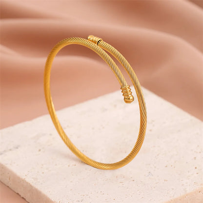 Handmade Solid Color Stripe Stainless Steel Twist Plating 18k Gold Plated Bangle