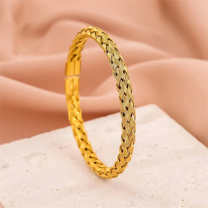 Handmade Solid Color Stripe Stainless Steel 18K Gold Plated Cuff Bracelets In Bulk