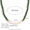 Handmade Stainless Steel And Fresh Water Pearl Necklace With Geometric Green Cut Crystal Pendant Electroplated For Women