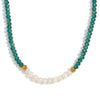 Handmade Stainless Steel And Fresh Water Pearl Necklace With Geometric Green Cut Crystal Pendant Electroplated For Women