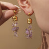 Handmade Stainless Steel And Natural Crystal Geometric Ferris Wheel And Lily Of The Valley Flower Electroplated Earrings For Women