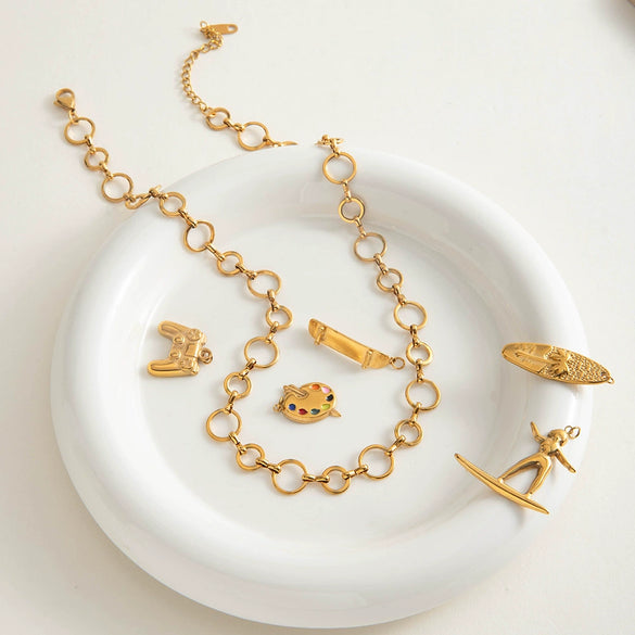 Handmade Stainless Steel And Titanium Steel Geometric Pattern Necklace With Electroplating For Women