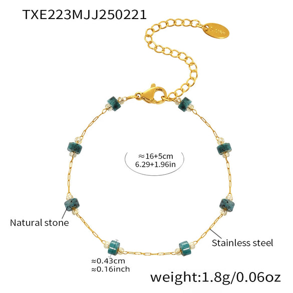 Handmade Stainless Steel And Titanium Steel Necklace Bracelet With Natural Blue And Green Stones Electroplated Decoration
