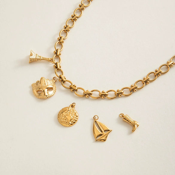 Handmade Stainless Steel Ball Necklace With Geometric Pattern Electroplated For Women