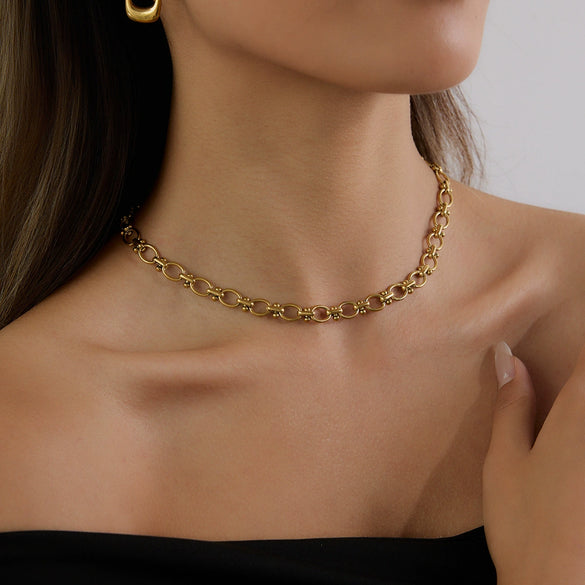 Handmade Stainless Steel Ball Necklace With Geometric Pattern Electroplated For Women