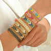Handmade Stainless Steel Bracelet With Glass Glazed Rhombus Pattern Beads In Bohemian Style