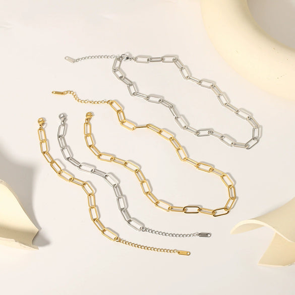 Handmade Stainless Steel Chain Necklace And Bracelet For Women Retro Geometric Style Vacuum Real Gold Electroplating In Pvd Furnace Jewelry Wholesale