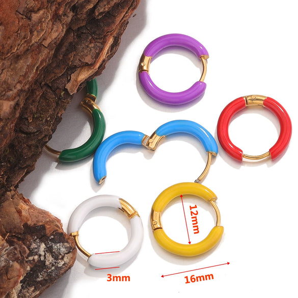 Handmade Stainless Steel Ear Buckle With Enamel Color And Oil Drop Design Geometric Style Electroplated
