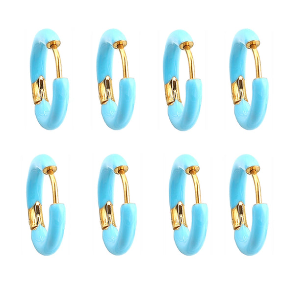 Handmade Stainless Steel Ear Buckle With Enamel Color And Oil Drop Design Geometric Style Electroplated