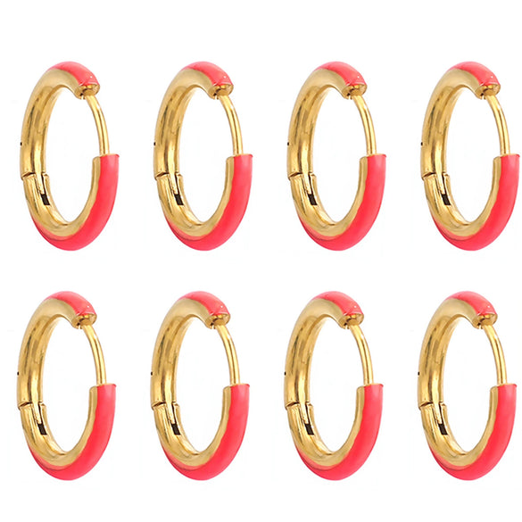 Handmade Stainless Steel Ear Buckle With Enamel Color And Oil Drop Design Geometric Style Electroplated