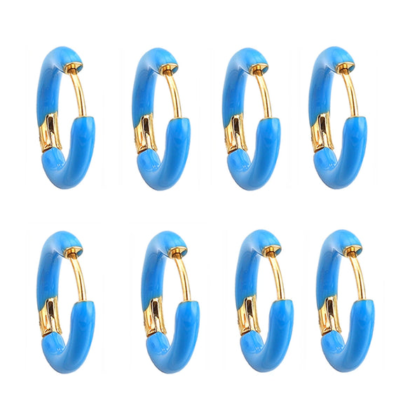 Handmade Stainless Steel Ear Buckle With Enamel Color And Oil Drop Design Geometric Style Electroplated