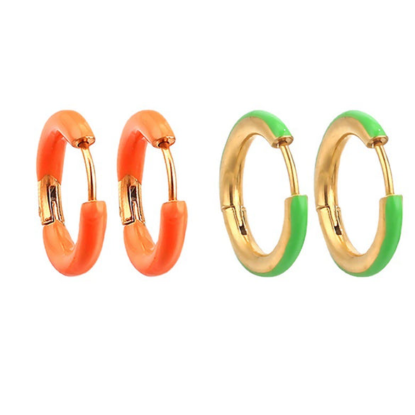 Handmade Stainless Steel Ear Buckle With Enamel Color And Oil Drop Design Geometric Style Electroplated