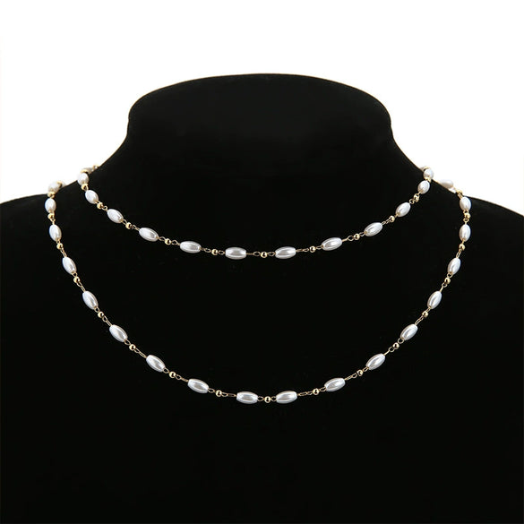 Handmade Stainless Steel Electroplated Pearl Rice Beads Clip Bead Chain Jewelry Clavicle Necklace Hair Accessories Headdress Chain