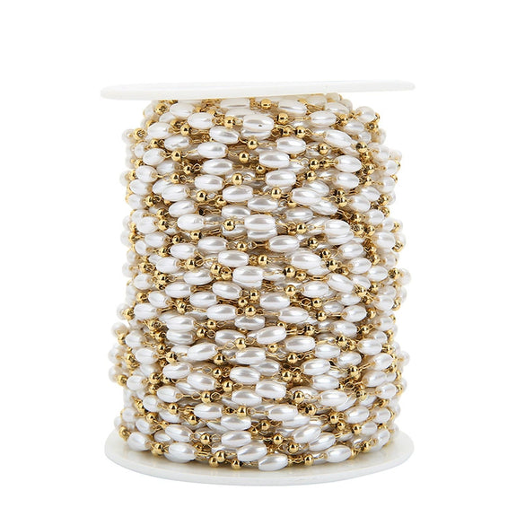 Handmade Stainless Steel Electroplated Pearl Rice Beads Clip Bead Chain Jewelry Clavicle Necklace Hair Accessories Headdress Chain