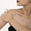 Handmade Stainless Steel Flower Chain Oil Dropping Color Necklace Bracelet Kanklet Suit With Electroplating