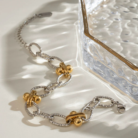 Handmade Stainless Steel Geometric Style Ball Bead Chain Bracelet With Electroplating Jewelry