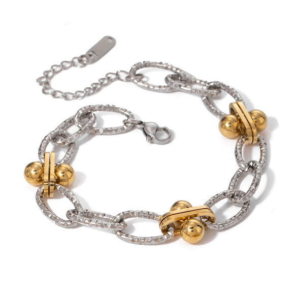 Handmade Stainless Steel Geometric Style Ball Bead Chain Bracelet With Electroplating Jewelry