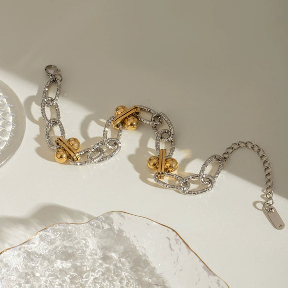 Handmade Stainless Steel Geometric Style Ball Bead Chain Bracelet With Electroplating Jewelry