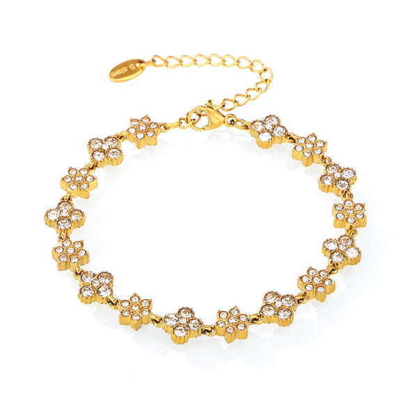 Handmade 316L Stainless Steel Inlaid Zircon Geometric Floret Women's Bracelet 18K Real Gold Plated
